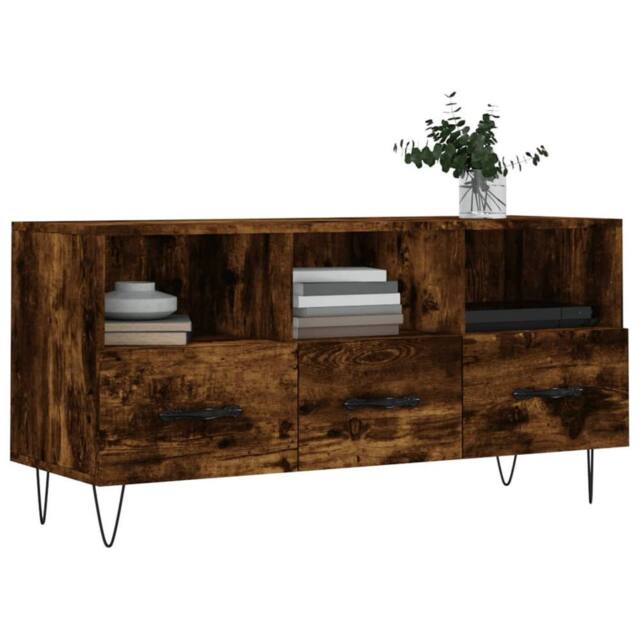 Berkfield Home TV Cabinet Smoked Oak 102x36x50 cm Engineered Wood in Brown - Size: 102 x 36 x 50 cm - image 1