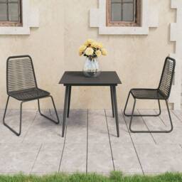 Berkfield Home Durable 3 Piece Garden Dining Set PVC Rattan Black - thumbnail 2