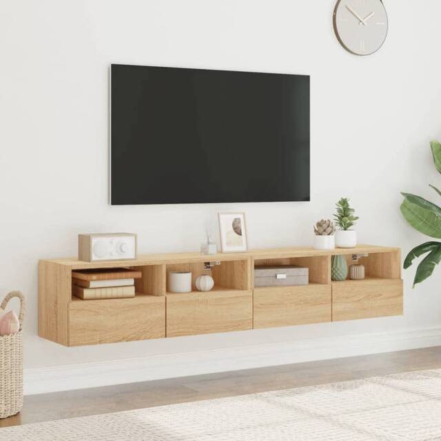 Berkfield Home TV Wall Cabinets 2 pcs Sonoma Oak 80x30x30 cm Engineered Wood in Light Tan - Size: 80 x 30 x 30 cm - image 1