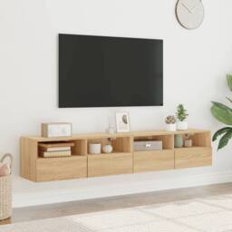 Berkfield Home TV Wall Cabinets 2 pcs Sonoma Oak 80x30x30 cm Engineered Wood in Light Tan - Size: 80 x 30 x 30 cm - thumbnail 1
