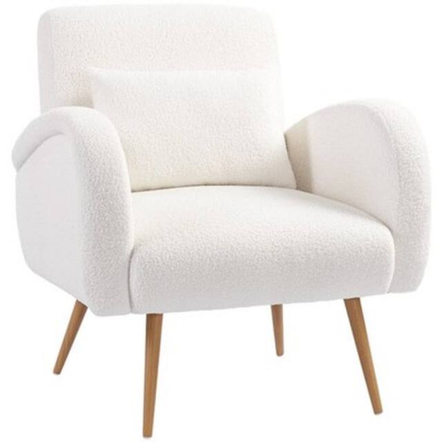 NESTLUNE Teddy Fleece Upholstered Accent Chair with Metal Legs, Cream White - Size: 100 cm x 15 cm - image 1