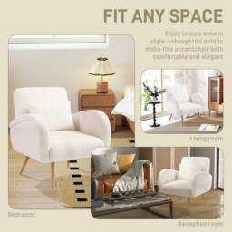 NESTLUNE Teddy Fleece Upholstered Accent Chair with Metal Legs, Cream White - Size: 100 cm x 15 cm - thumbnail 3