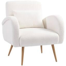 NESTLUNE Teddy Fleece Upholstered Accent Chair with Metal Legs, Cream White - Size: 100 cm x 15 cm