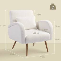 NESTLUNE Teddy Fleece Upholstered Accent Chair with Metal Legs, Cream White - Size: 100 cm x 15 cm - thumbnail 2