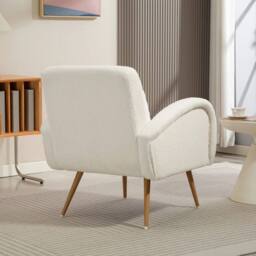 NESTLUNE Teddy Fleece Upholstered Accent Chair with Metal Legs, Cream White - Size: 100 cm x 15 cm - thumbnail 6