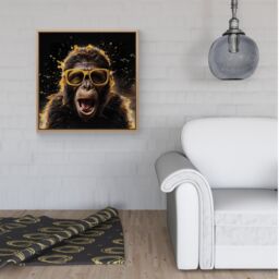Warren Reed - Designer Splashart Monkey Face With Yellow Glasses Framed Canvas in Light Brown - Size: w10 inch x h10 inch - thumbnail 2