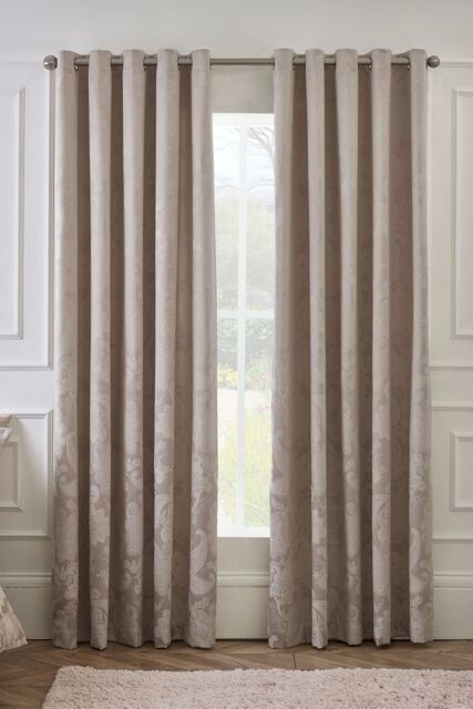 Catherine Lansfield 'Opulent Jacquard' Lined Eyelet Curtains in Gold - Size: 168 cm width x 229 cm drop - image 1