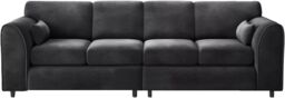 Furniture 786 Sleek 4 Seater Full Back Plush Velvet Sofa in Black - thumbnail 3