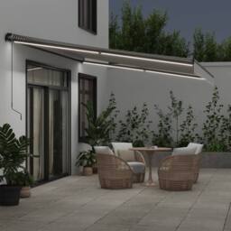 Berkfield Home Manual Retractable Awning with LEDs Anthracite&White 500x350 cm in Black - thumbnail 3