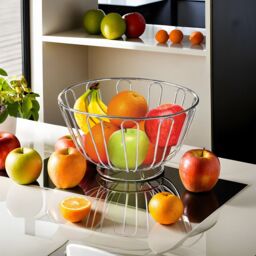 Orsina Chrome Round Fruit Basket, Sleek Wire Design With Polished Chrome Finish, Ideal For Storing & Displaying in Silver - thumbnail 2