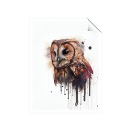 "Warren Reed - Designer Tawny Owl Face Splashart Light Background Unframed Art Print - Size: W8"" x H10""" - thumbnail 2