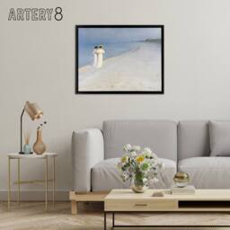 "Artery8 Peder Kroyer Summer Evening on Skagen's Beach Framed Canvas Wall Art Print in Blue - Size: W24"" x H32""" - thumbnail 3