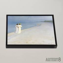 "Artery8 Peder Kroyer Summer Evening on Skagen's Beach Framed Canvas Wall Art Print in Blue - Size: W24"" x H32""" - thumbnail 2