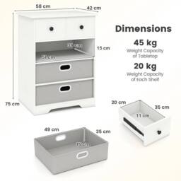 Kelvenix 4-Drawer Dresser Modern Chest Storage Organizer in White - Size: 0.6m2 - thumbnail 2