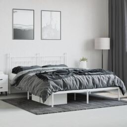 Berkfield Home Metal Bed Frame with Headboard White 160x200 cm - thumbnail 3
