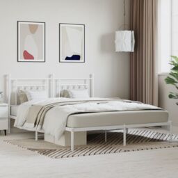 Berkfield Home Metal Bed Frame with Headboard White 160x200 cm