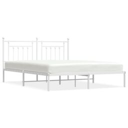 Berkfield Home Metal Bed Frame with Headboard White 160x200 cm - thumbnail 2