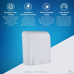 MYLEK Pro Washroom Bathroom Hand Dryer 1300w ABS in Silver - thumbnail 4