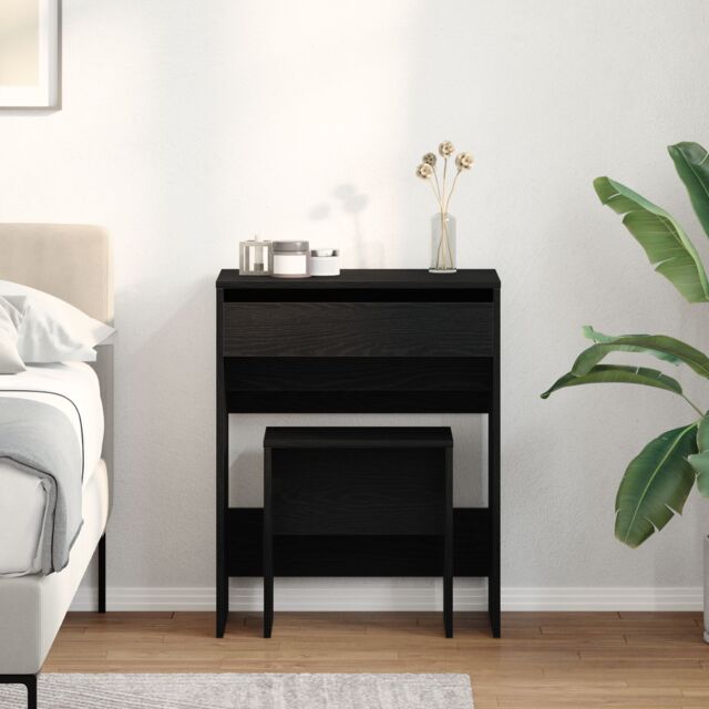 Berkfield Home Dressing Table with Mirror Black Oak Engineered Wood - image 1