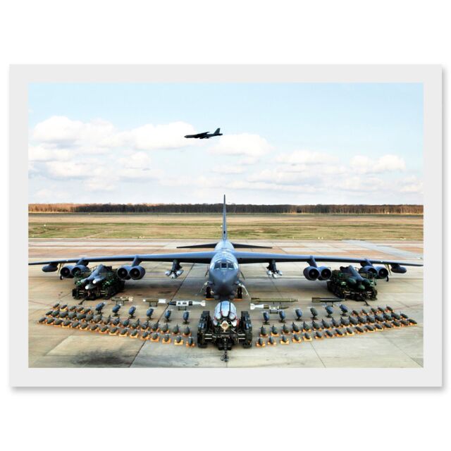 Artery8 Military Air Plane Strategic Bomber Jet B52 Stratofortress Ammo Loadout Artwork Framed Wall Art Print A4 in White - image 1