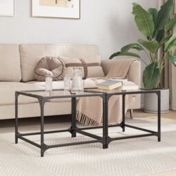 Berkfield Home Coffee Tables with Transparent Glass Top 2 pcs 50x50x40 cm Steel in Grey - Size: 50 x 50 x 40 cm - thumbnail 1