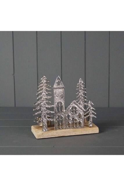 KDMD Festive Metal Townscape Tealight Holder - 18mm in Silver - image 1