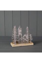 KDMD Festive Metal Townscape Tealight Holder - 18mm in Silver - thumbnail 1