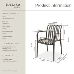 tectake Garden Chairs Alcudia in Dark Grey - Size: 2 Seater - thumbnail 6