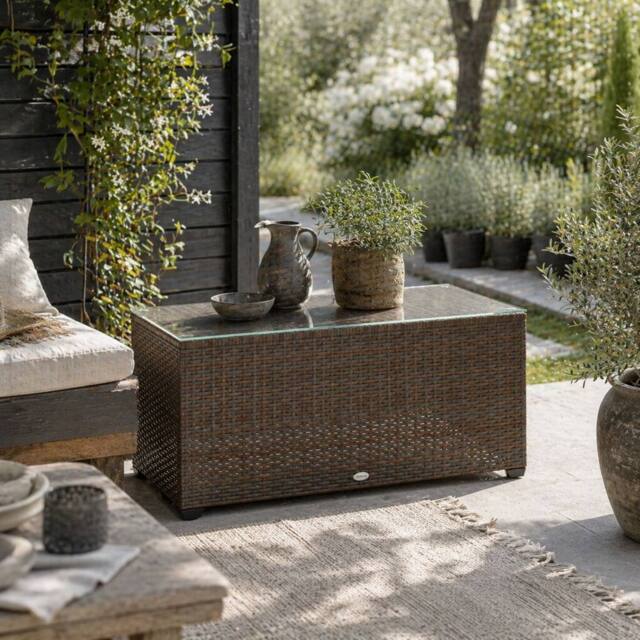 Wyld Haus Pata Brown Rattan Outdoor Coffee Table with Glass Top - image 1