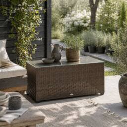 Wyld Haus Pata Brown Rattan Outdoor Coffee Table with Glass Top