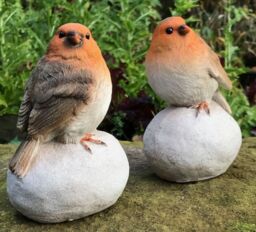 Animal Crackers Set Of Two Robins On Stones Home Or Garden Decoration - thumbnail 1