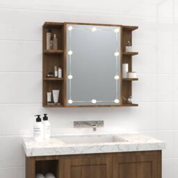 Berkfield Home Mirror Cabinet with LED Brown Oak 70x16.5x60 cm - thumbnail 3
