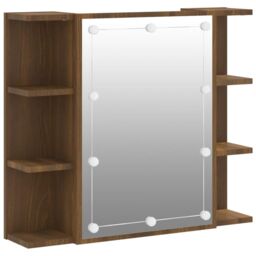Berkfield Home Mirror Cabinet with LED Brown Oak 70x16.5x60 cm - thumbnail 2
