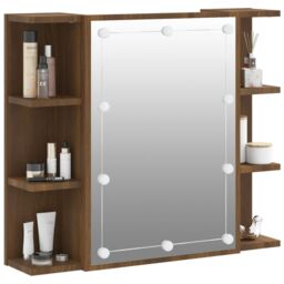 Berkfield Home Mirror Cabinet with LED Brown Oak 70x16.5x60 cm - thumbnail 6