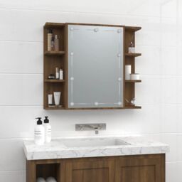 Berkfield Home Mirror Cabinet with LED Brown Oak 70x16.5x60 cm - thumbnail 4