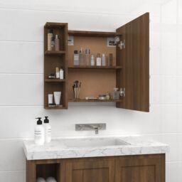 Berkfield Home Mirror Cabinet with LED Brown Oak 70x16.5x60 cm - thumbnail 5