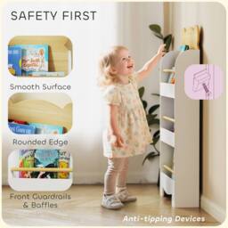 AIYAPLAY 3 Tier Kids Bookshelf Bear Theme Children Bookcase in White - Size: 110 cm x 15 cm - thumbnail 5