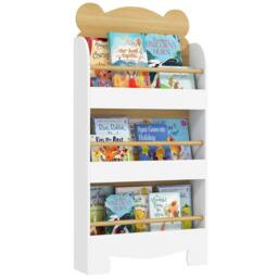 AIYAPLAY 3 Tier Kids Bookshelf Bear Theme Children Bookcase in White - Size: 110 cm x 15 cm - thumbnail 2