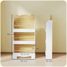 AIYAPLAY 3 Tier Kids Bookshelf Bear Theme Children Bookcase in White - Size: 110 cm x 15 cm - thumbnail 3