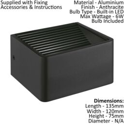 Loops IP44 Outdoor Wall Light Anthracite Aluminium 6W Built in LED Porch Lamp - thumbnail 2