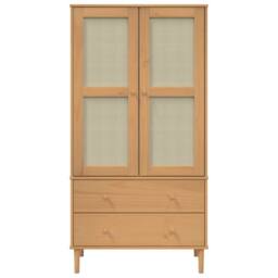 Berkfield Home Wardrobe SENJA Rattan Look Brown 90x55x175 cm Solid Wood Pine - Size: 90 x 55 x 175 cm - thumbnail 5