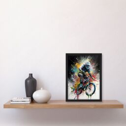 Artery8 Mountain Biking Extreme Sport Paint Splat Portrait Artwork Framed Wall Art Print A4 in Black - thumbnail 2