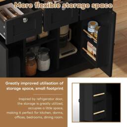 Merax 132cm Kitchen Island Trolley on Wheels with Socket & Foldable Top in Black - thumbnail 5
