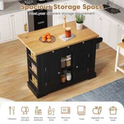 Merax 132cm Kitchen Island Trolley on Wheels with Socket & Foldable Top in Black - thumbnail 6
