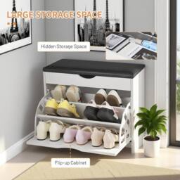 EONLION Shoe Bench Storage Cabinet in White - Size: 100 cm - thumbnail 4
