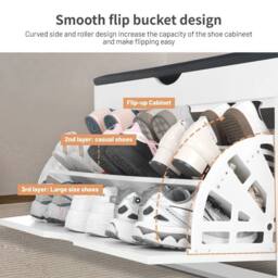 EONLION Shoe Bench Storage Cabinet in White - Size: 100 cm - thumbnail 5