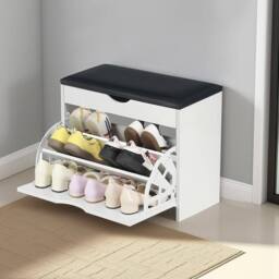 EONLION Shoe Bench Storage Cabinet in White - Size: 100 cm