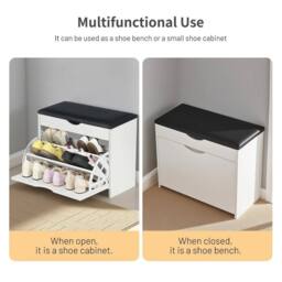 EONLION Shoe Bench Storage Cabinet in White - Size: 100 cm - thumbnail 3