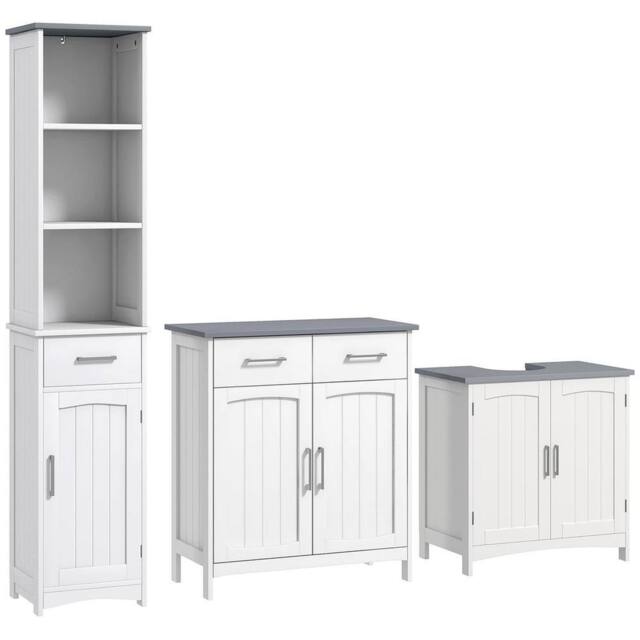 VOGREX White 3-Piece Bathroom Furniture Set with Adjustable Shelves - image 1