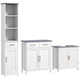 VOGREX White 3-Piece Bathroom Furniture Set with Adjustable Shelves